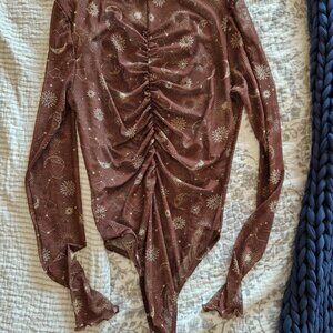 Rue21 Celestial Space Sheer Brown Long Sleeve Bodysuit Size M